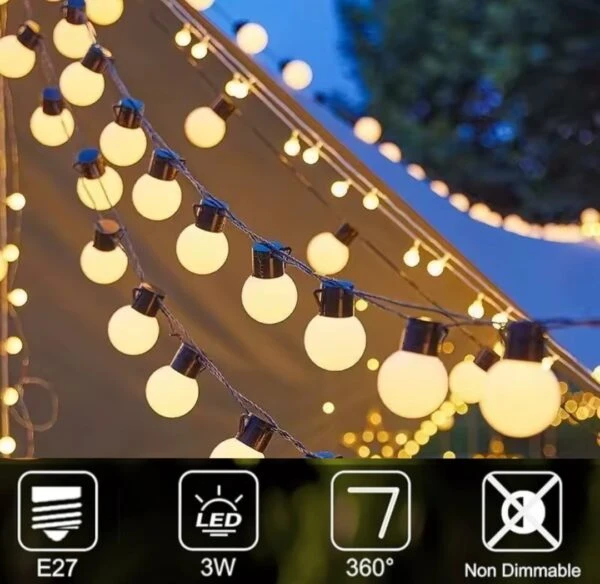 Guirlande Lumineuse LED – Étanche – 5 Mètres – 20 Ampoule – Branchable Pour L’extérieur