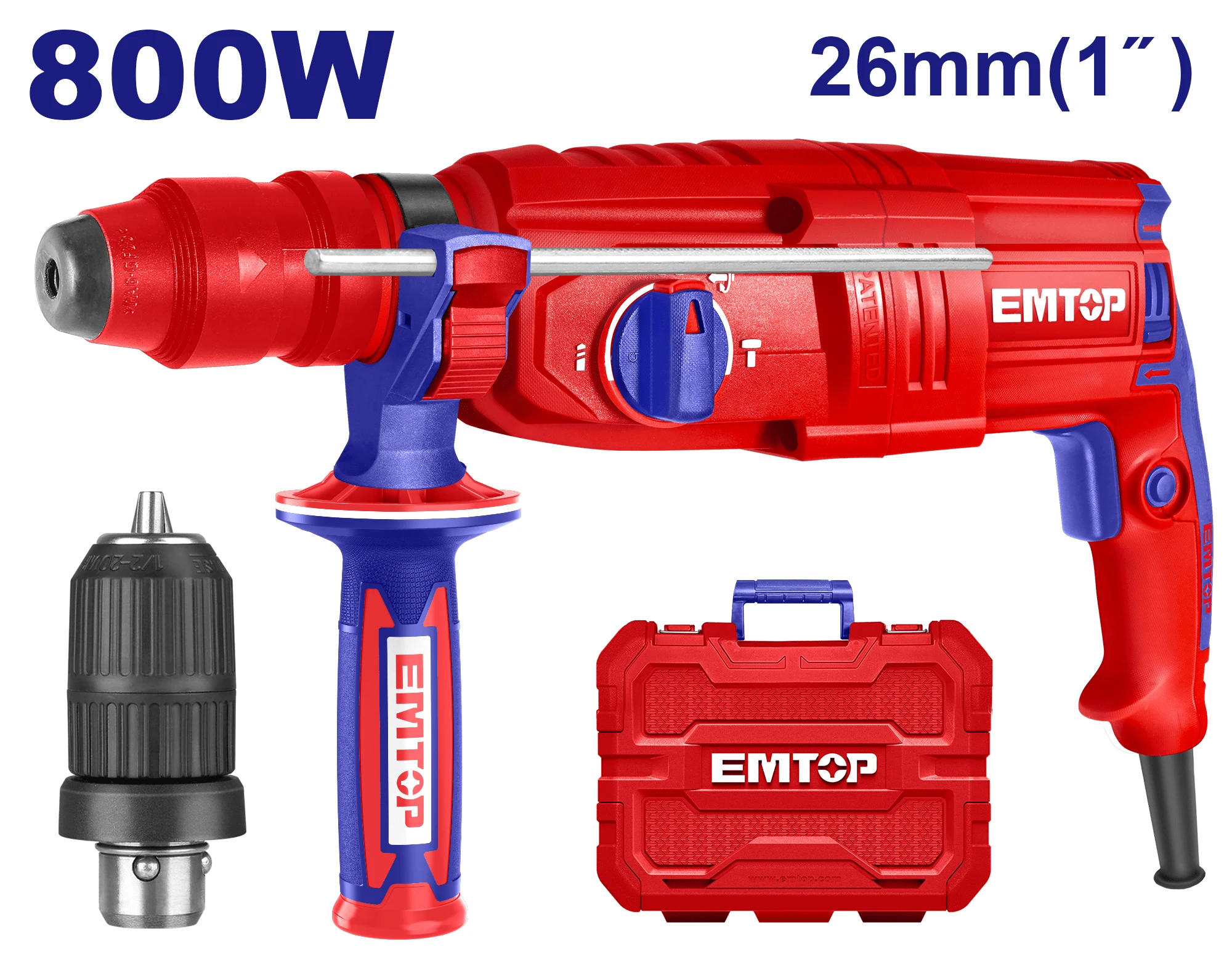 Perforateur 26Mm 800W 2,6Kg+Mandrin Emtop Erhrl802